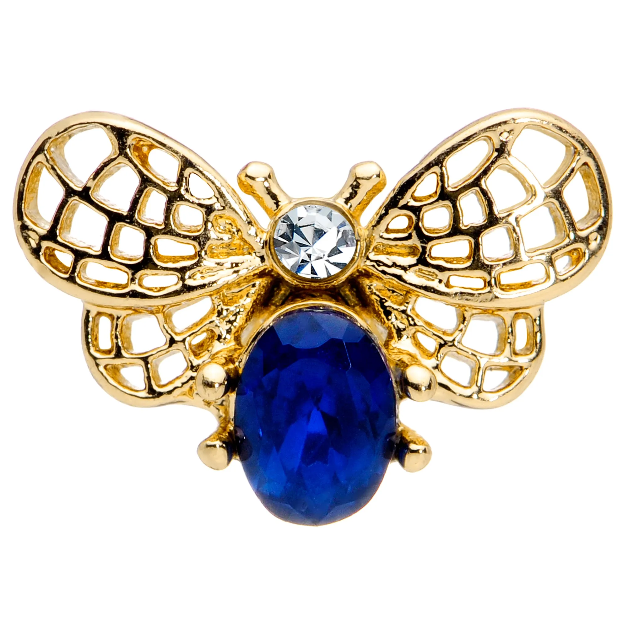 16 Gauge 5/16 Blue Gem Gold Tone Beautiful Bee Labret Monroe Tragus
