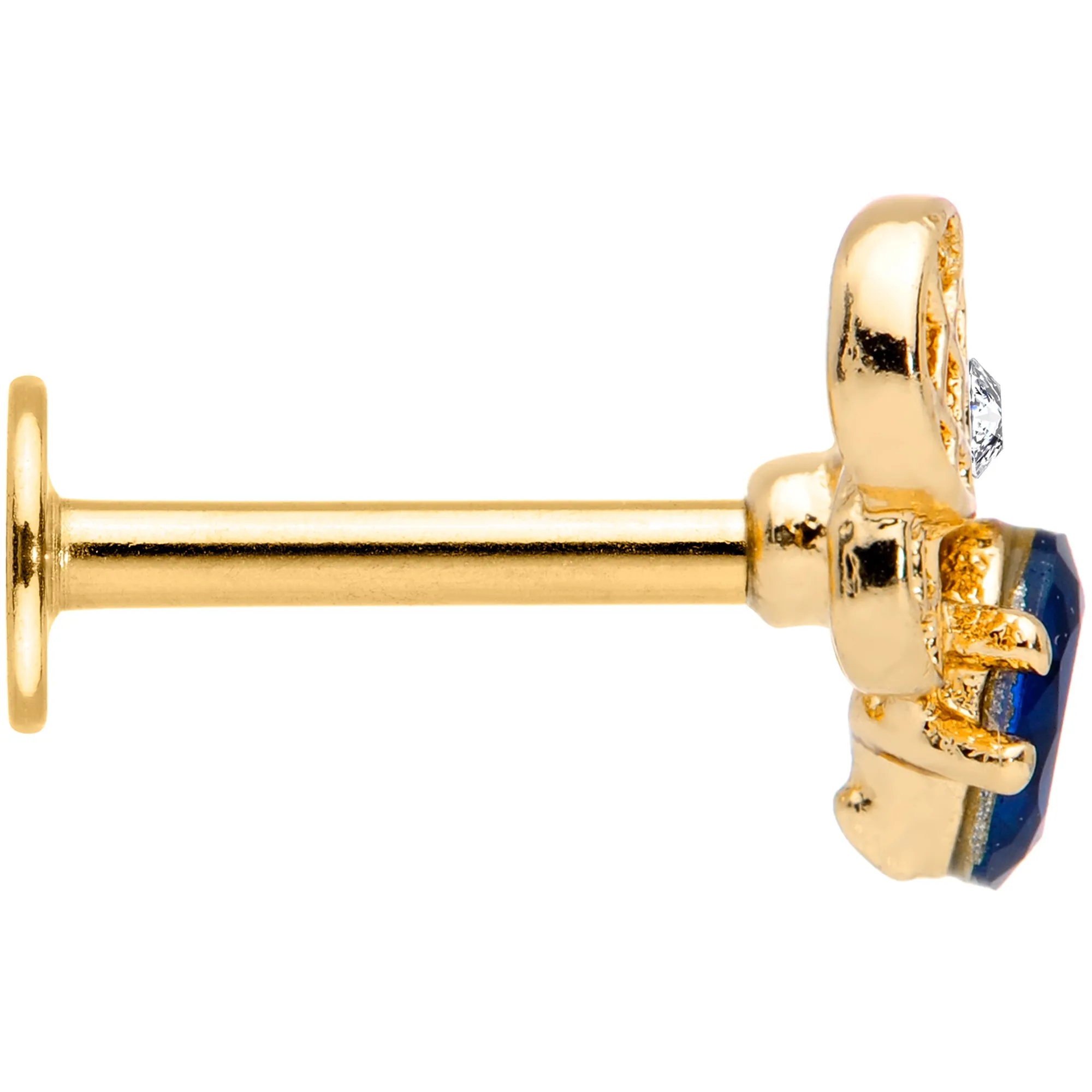 16 Gauge 5/16 Blue Gem Gold Tone Beautiful Bee Labret Monroe Tragus