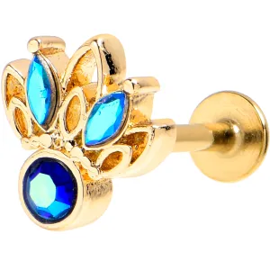 16 Gauge 5/16 Blue Gem Gold Tone Filigree Tiara Labret Monroe Tragus