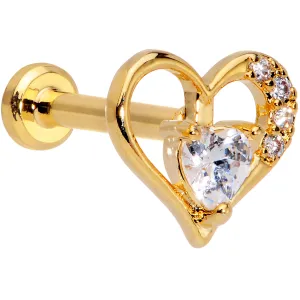 16 Gauge 5/16 Clear CZ Gem Gold Tone Heart Internally Threaded Labret