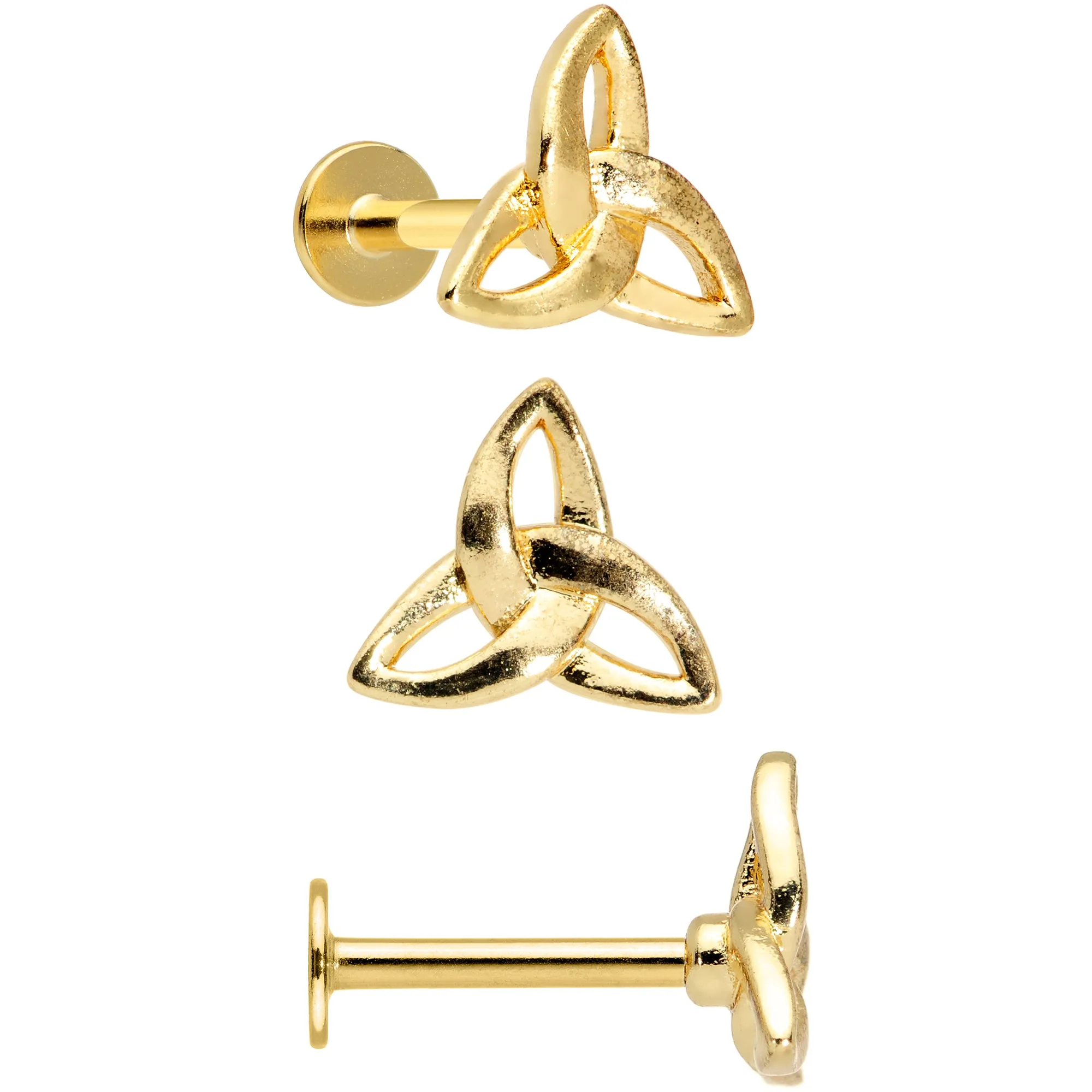 16 Gauge 5/16 Clear CZ Gem Gold Tone Triquetra Labret Tragus Set of 3