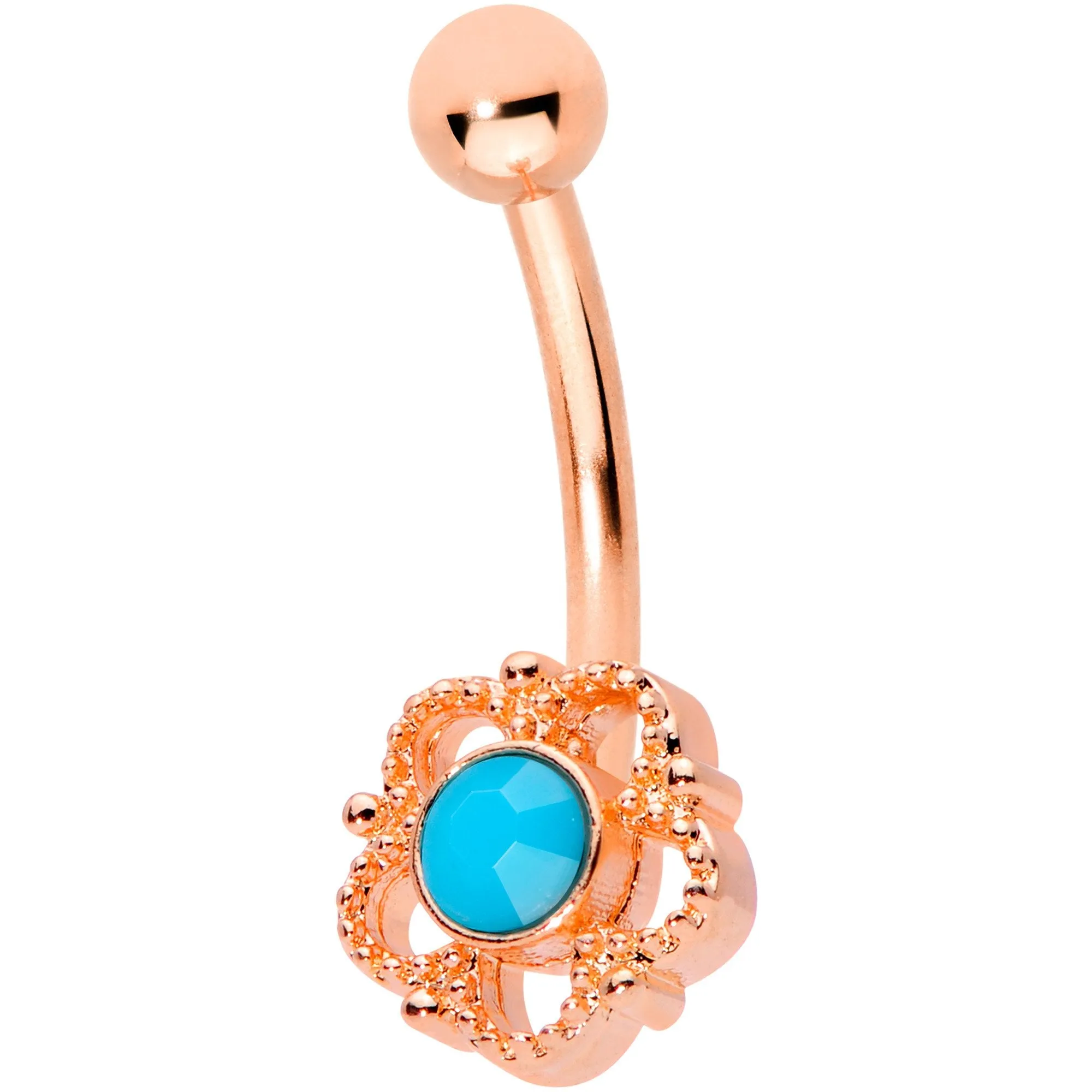 16 Gauge 5/16 Faux Turquoise Rose Gold Tone Flower Curved Eyebrow Ring