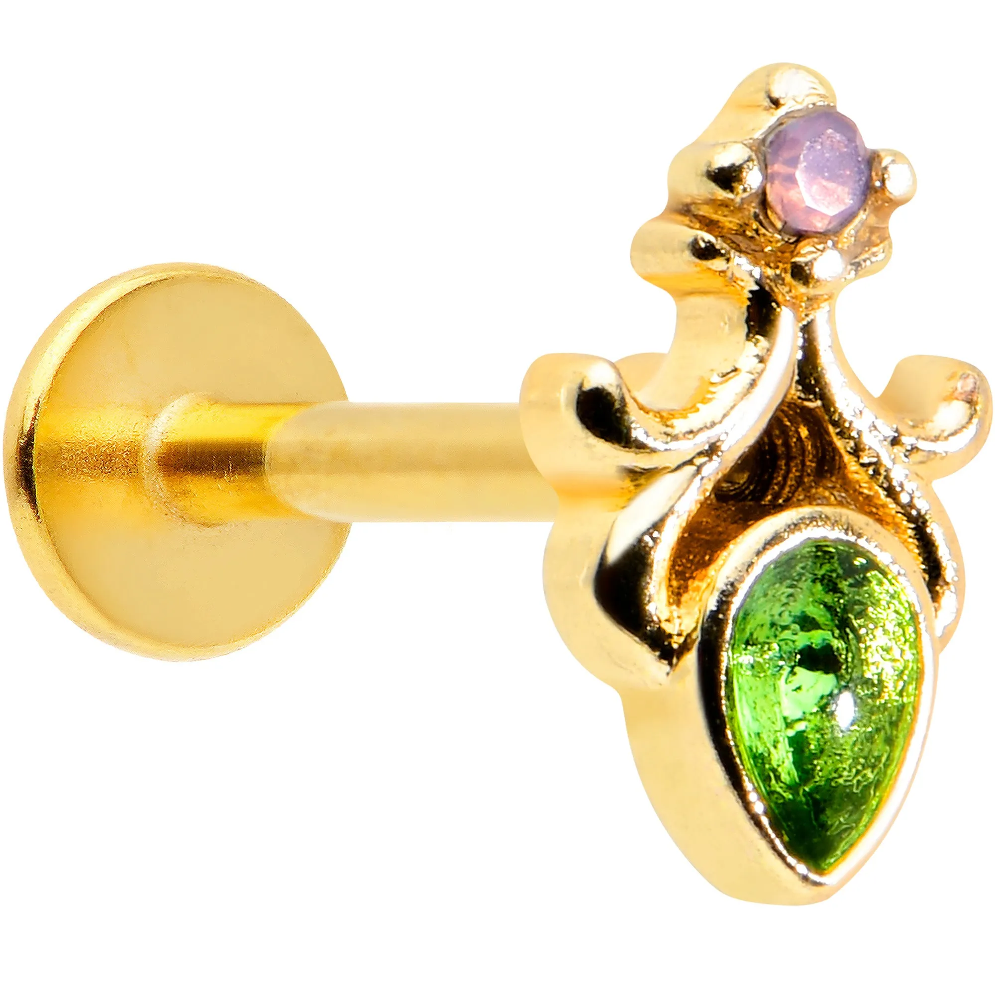 16 Gauge 5/16 Green Gem Gold Tone Shades of Spring Labret Monroe Tragus