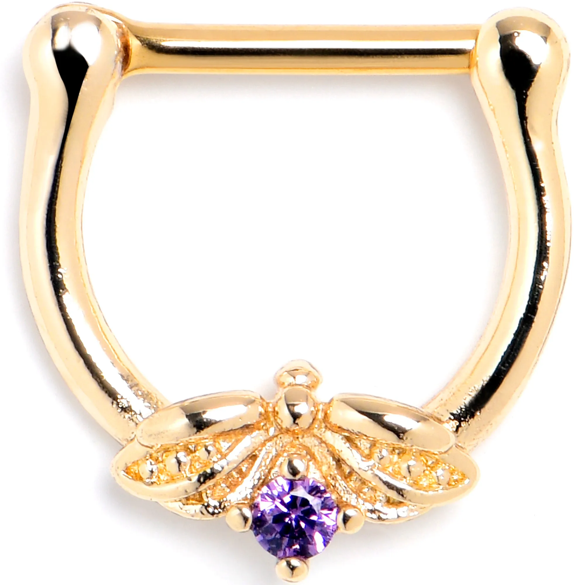 16 Gauge 5/16 Purple Gem Gold Tone Beauty Bug Cartilage Clicker