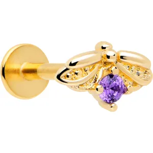 16 Gauge 5/16 Purple Gem Gold Tone Beauty Bug Labret Monroe Tragus