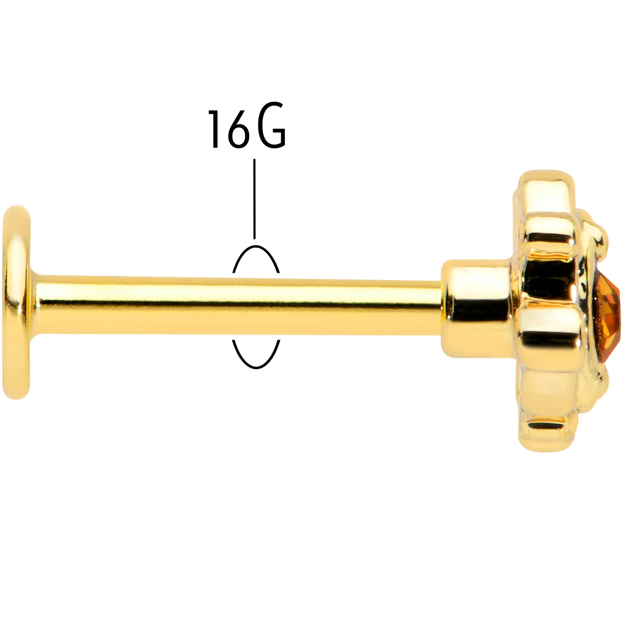 16 Gauge 5/16 Yellow Gem Gold Tone Duet Scroll Labret Monroe Tragus