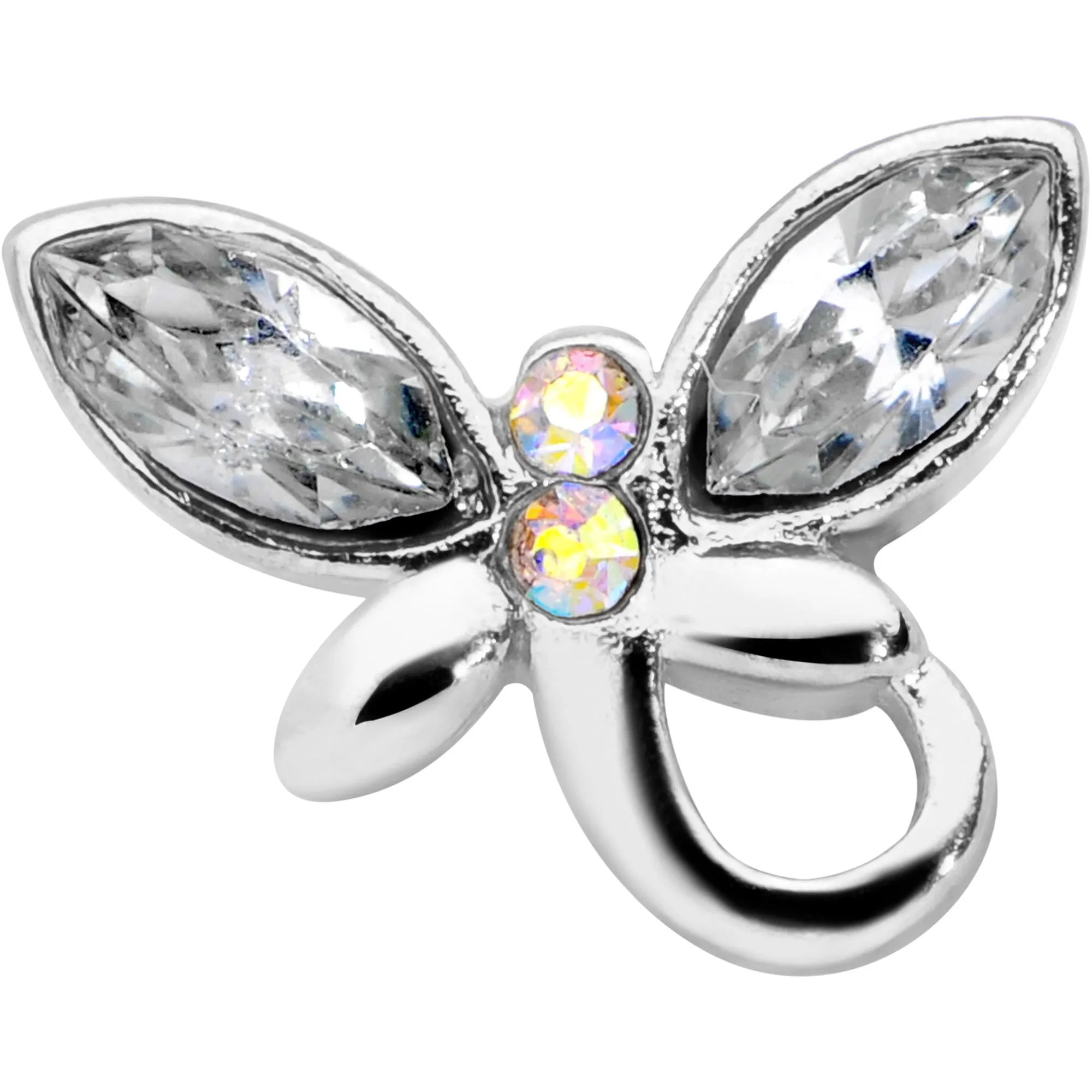 18 Gauge 3/8 Clear Aurora Gem Loop Butterfly Nose Hoop