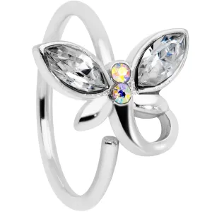 18 Gauge 3/8 Clear Aurora Gem Loop Butterfly Nose Hoop