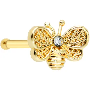20 Gauge 1/4 Clear Gem Gold Tone Beauty Bee Nose Bone