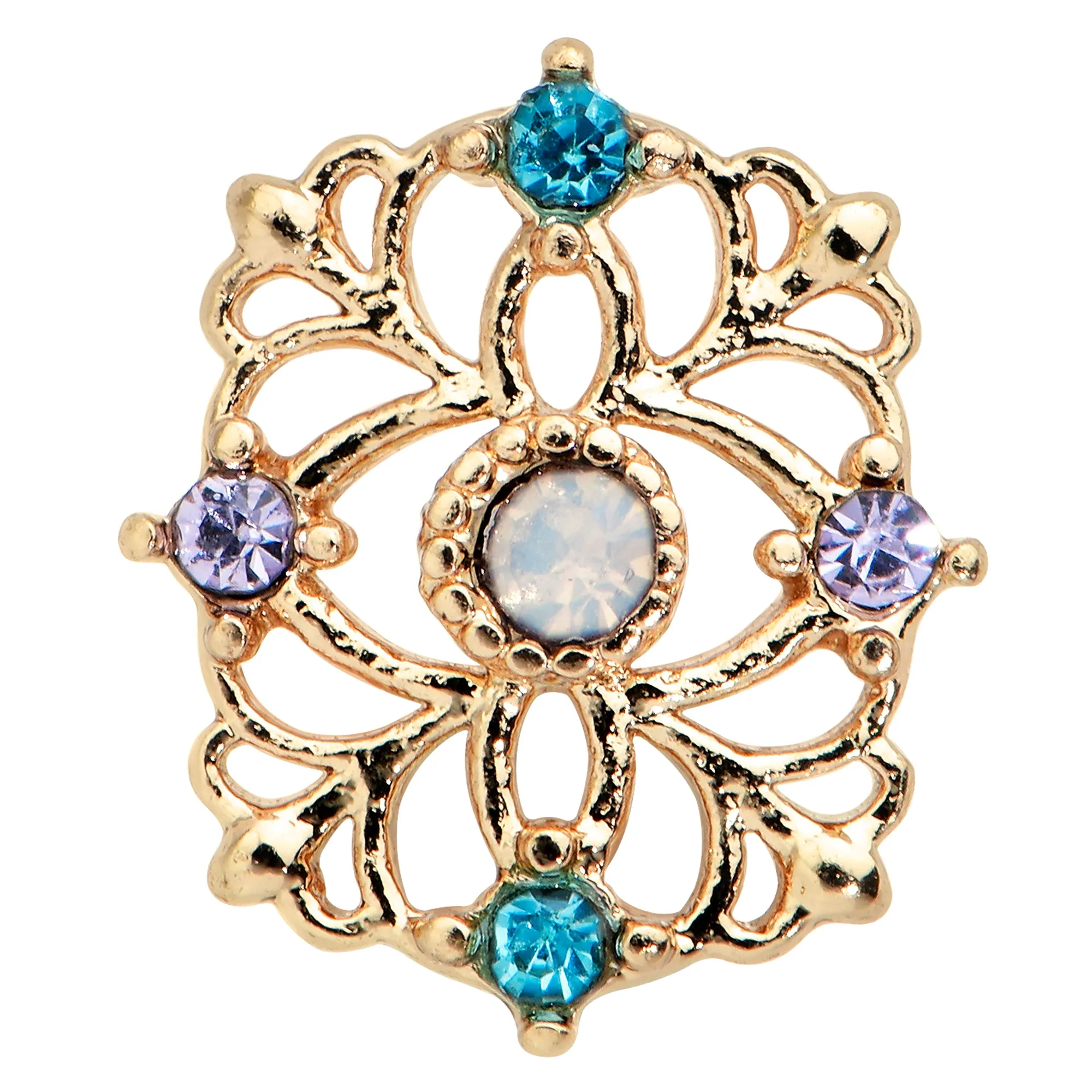 20 Gauge 1/4 White Synthetic Opal Gold Tone Web Nose Bone