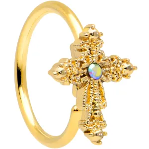 20 Gauge 5/16 Aurora CZ Gem Gold Tone Subtle Cross Nose Hoop