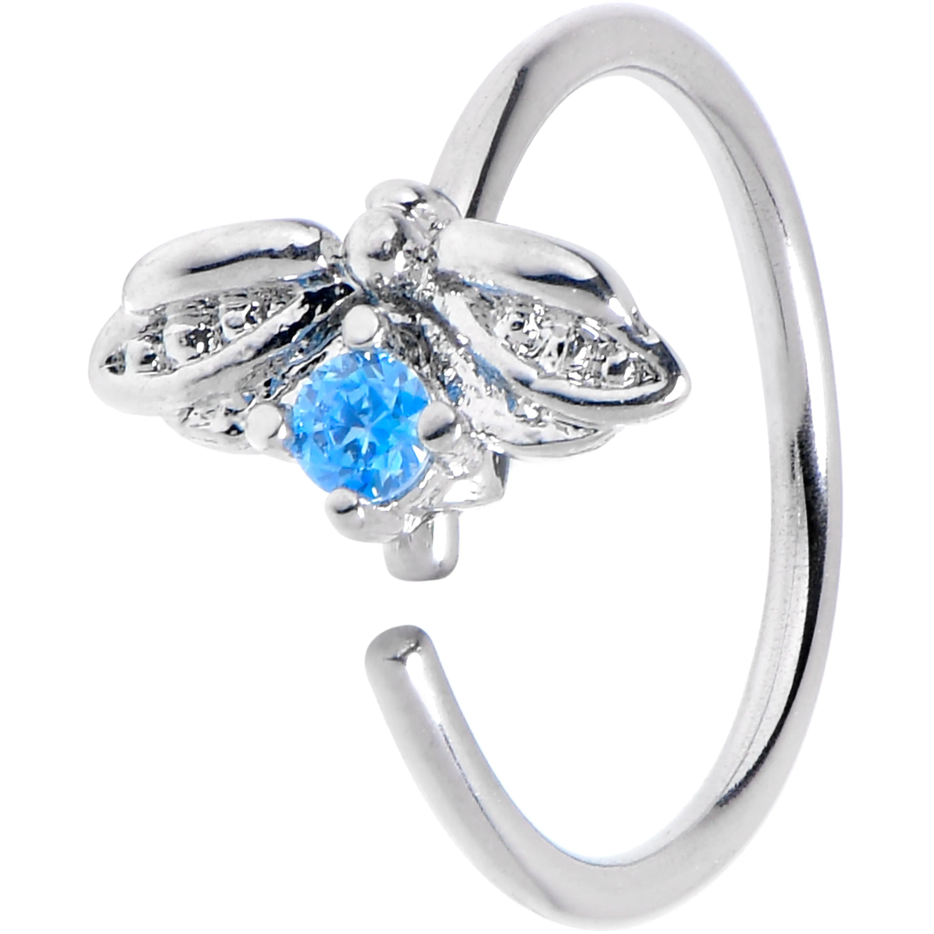 20 Gauge 5/16 Blue Gem Beauty Bug Insect Nose Hoop