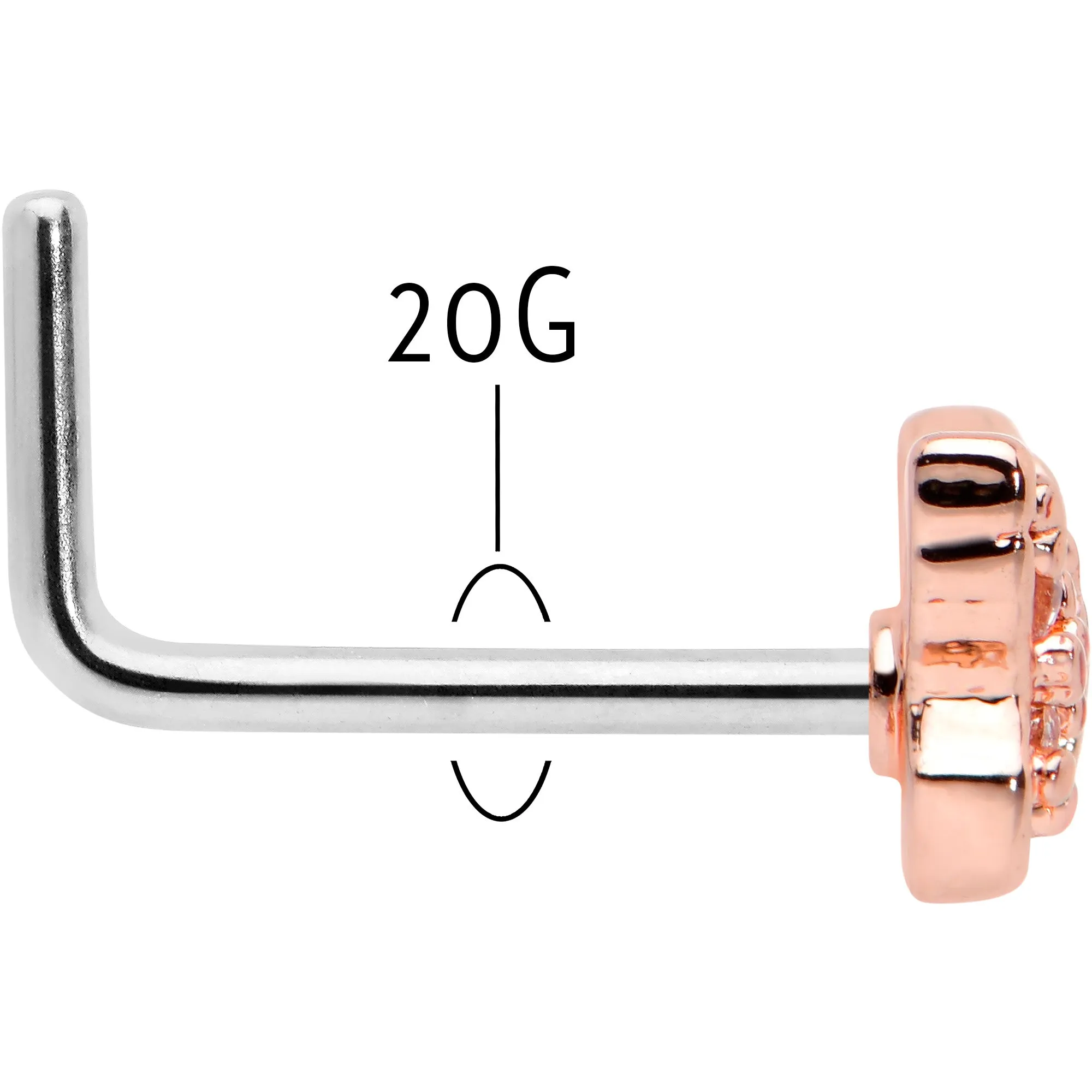 20 Gauge 7mm Clear Gem Baroque Rosy Butterfly L Shape Nose Ring