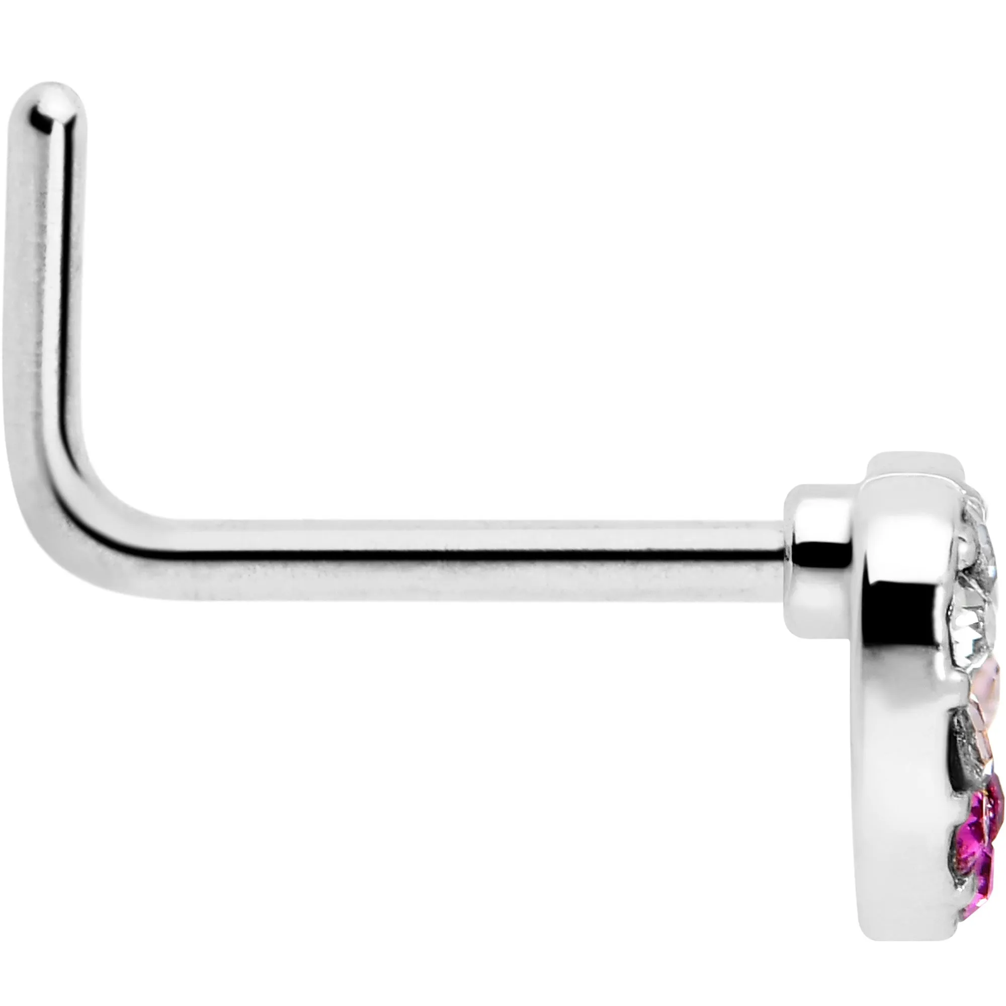 20 Gauge Romance Gem Open Heart L Shape Nose Ring