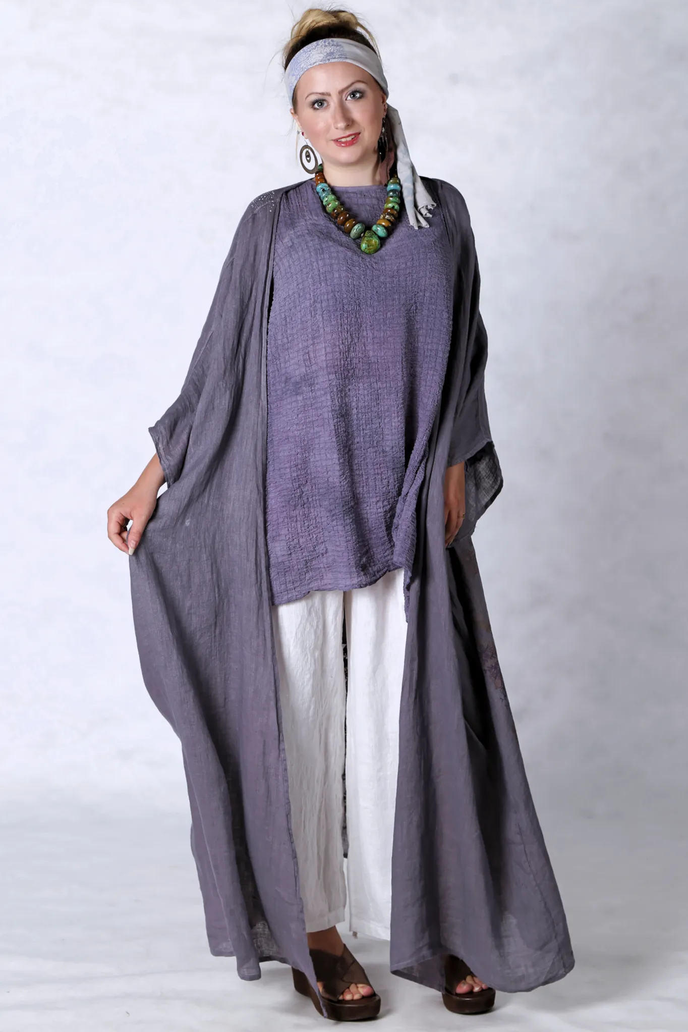 5267 Long Kimono Duster-Smoky Amethyst-P