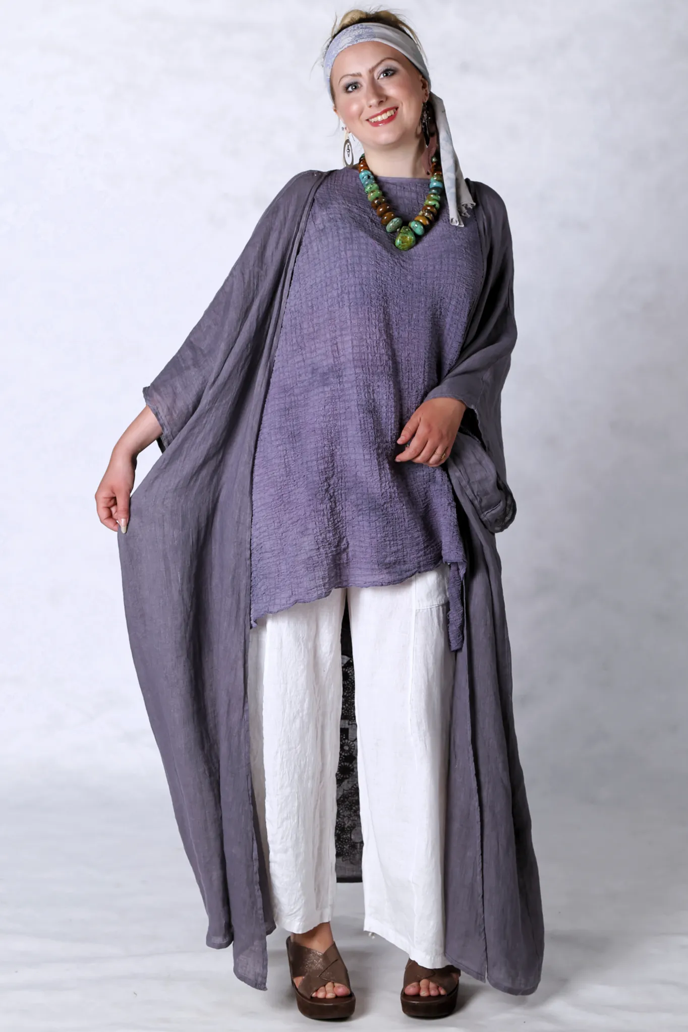 5267 Long Kimono Duster-Smoky Amethyst-P