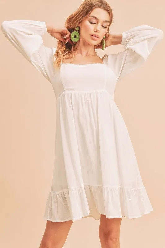 Aemi   Co Taya Squared Neck Long Sleeve Ruffle Dress