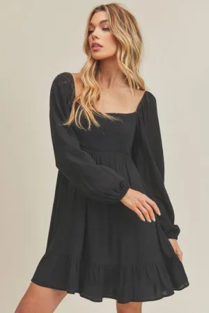 Aemi   Co Taya Squared Neck Long Sleeve Ruffle Dress
