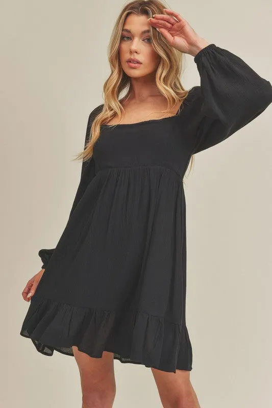 Aemi   Co Taya Squared Neck Long Sleeve Ruffle Dress