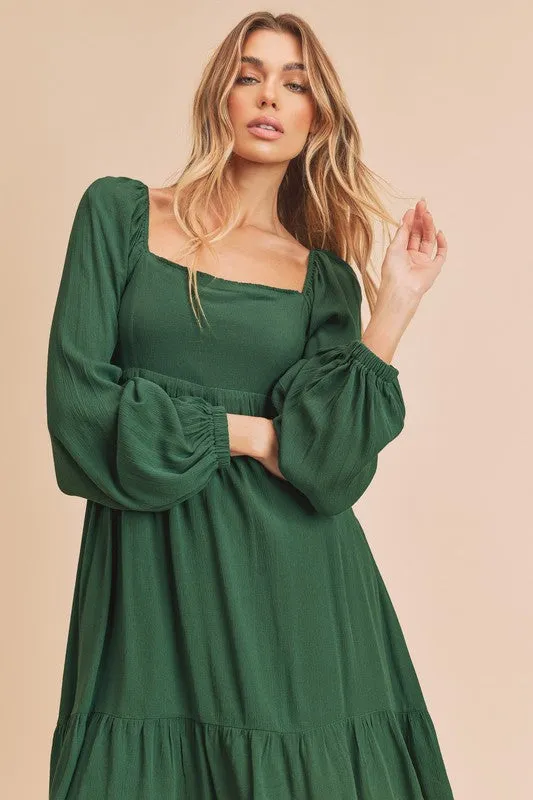 Aemi   Co Taya Squared Neck Long Sleeve Ruffle Dress