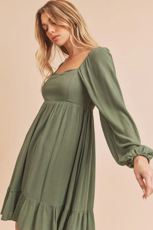 Aemi   Co Taya Squared Neck Long Sleeve Ruffle Dress