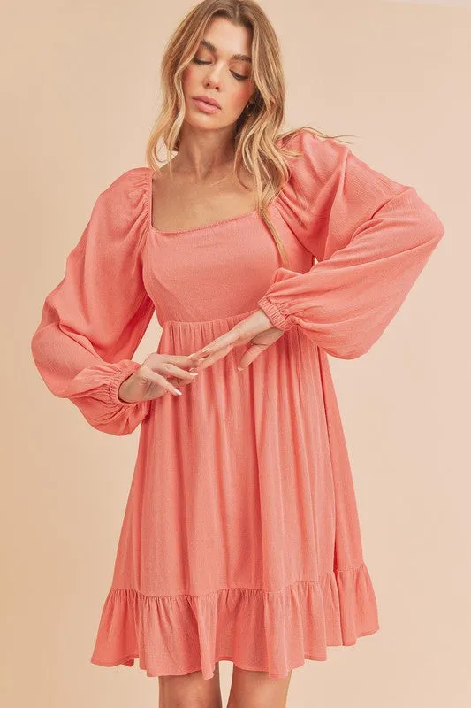Aemi   Co Taya Squared Neck Long Sleeve Ruffle Dress
