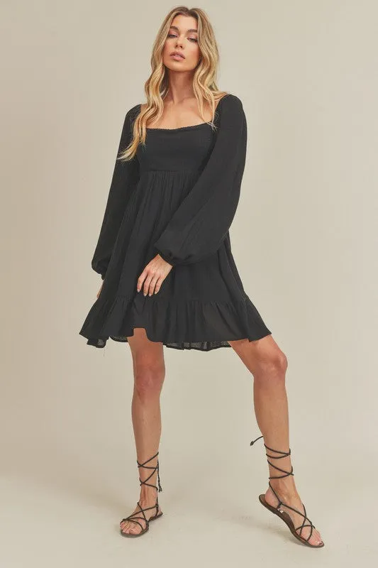 Aemi   Co Taya Squared Neck Long Sleeve Ruffle Dress