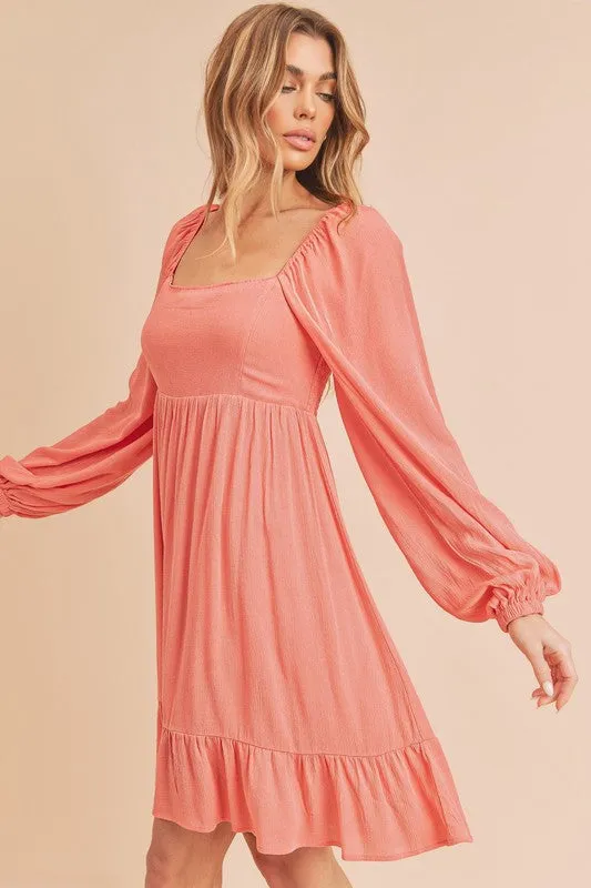 Aemi   Co Taya Squared Neck Long Sleeve Ruffle Dress