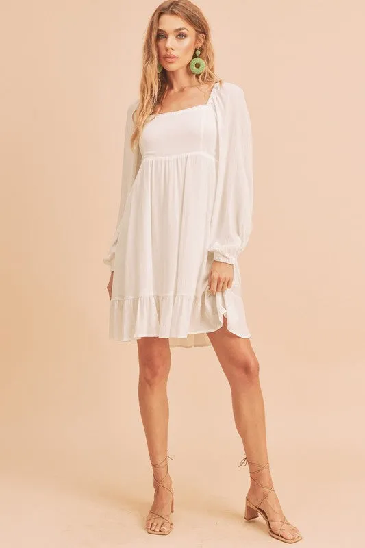 Aemi   Co Taya Squared Neck Long Sleeve Ruffle Dress