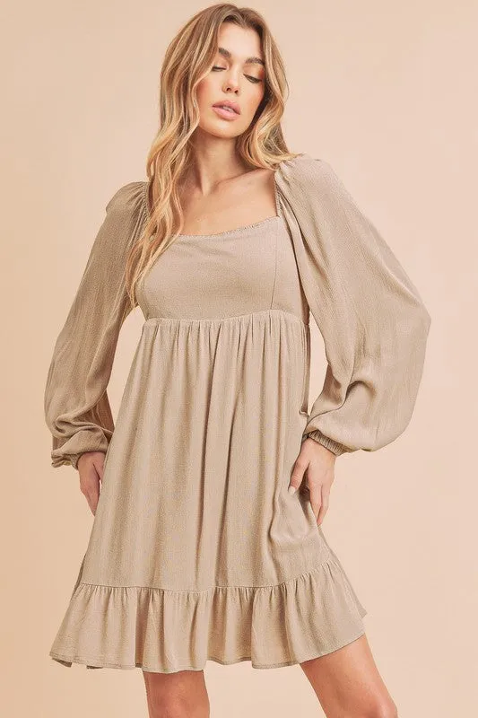 Aemi   Co Taya Squared Neck Long Sleeve Ruffle Dress