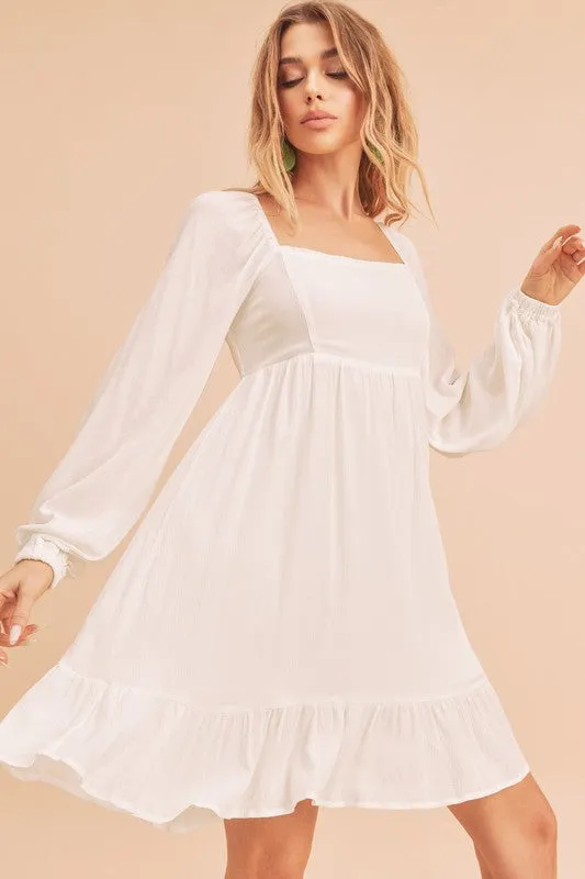Aemi   Co Taya Squared Neck Long Sleeve Ruffle Dress