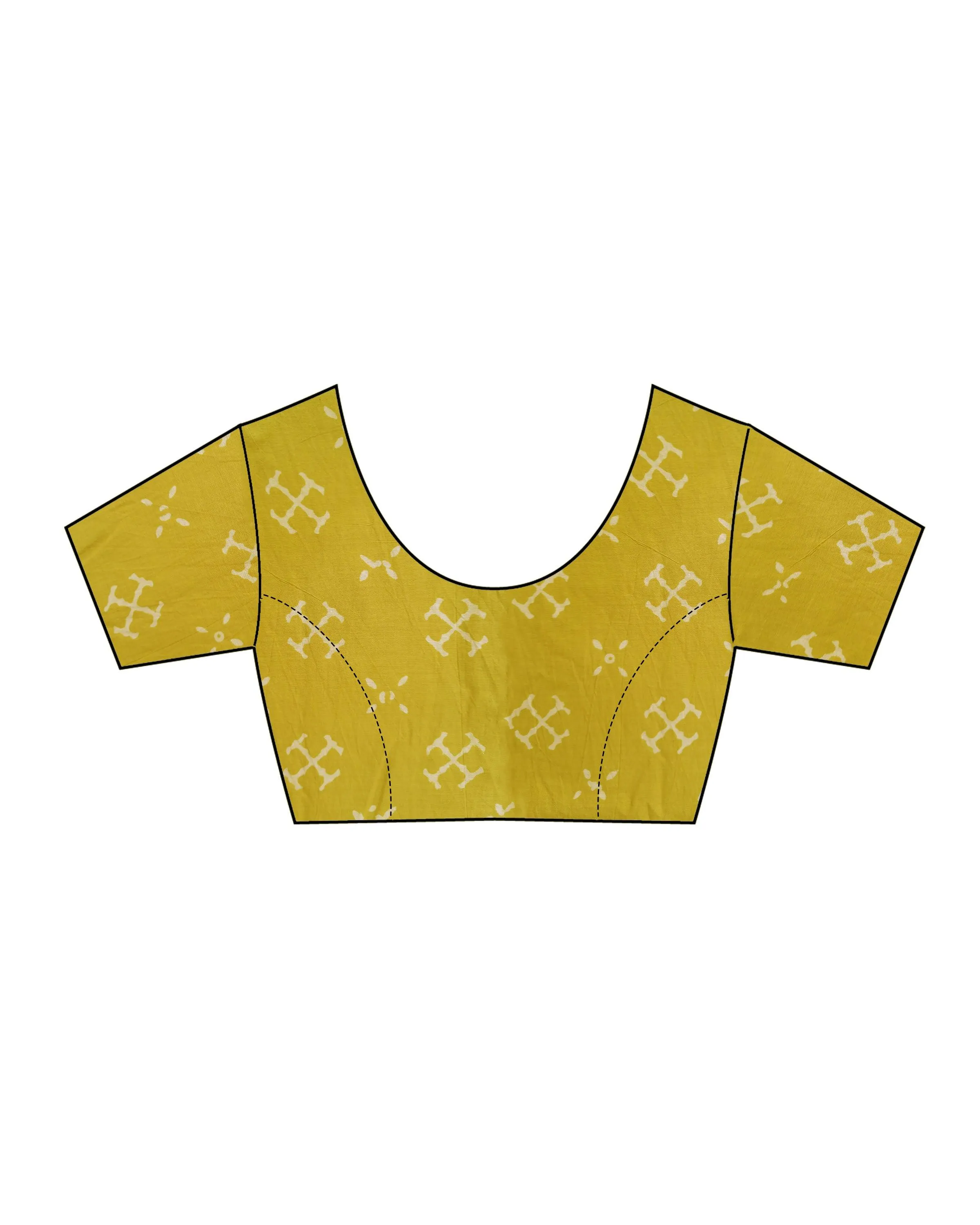 Apricot Sun Mustard Yellow Handblock Printed Cotton Saree