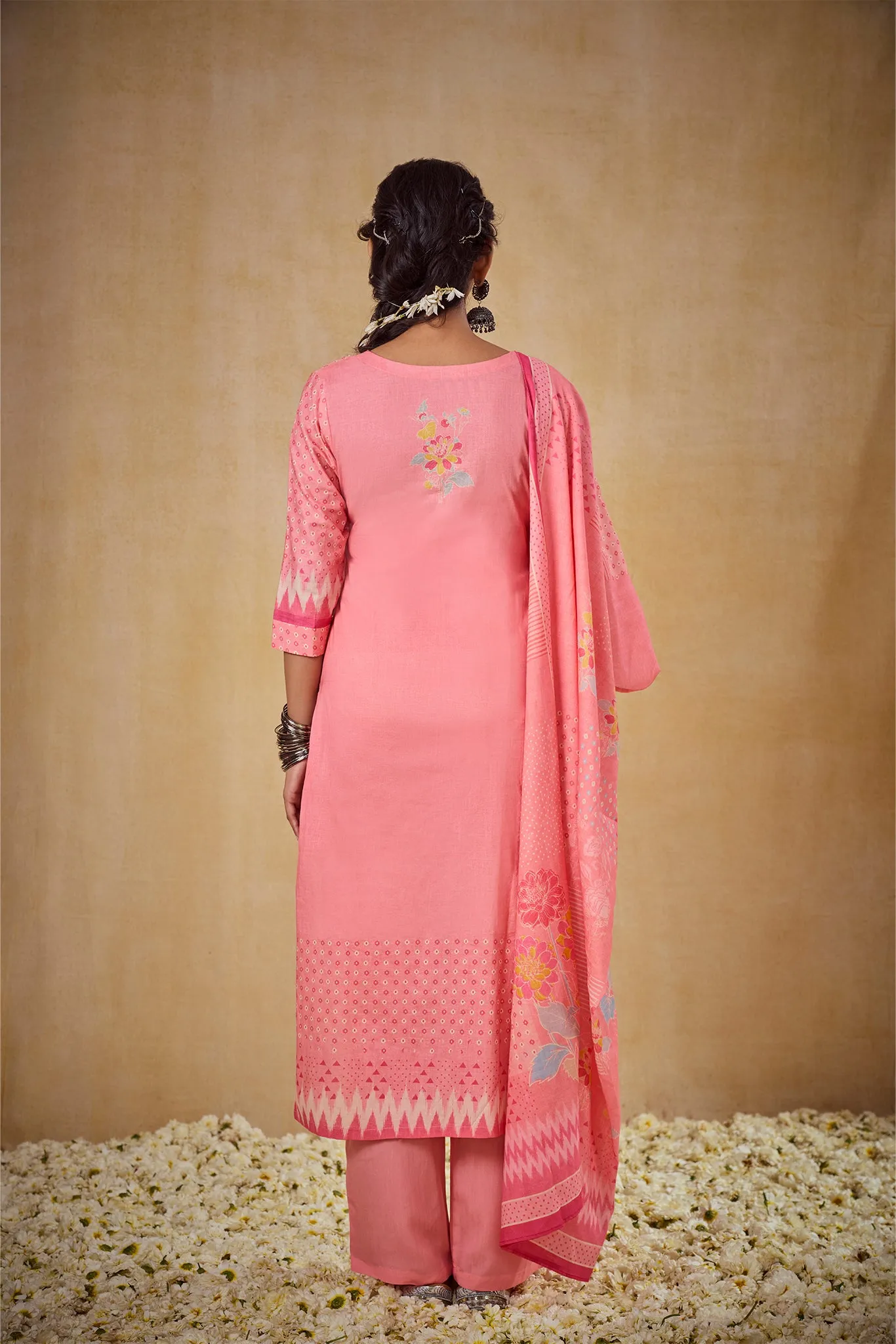 Blush Pink Floral Printed Super Cotton Kurta Set with Dupatta