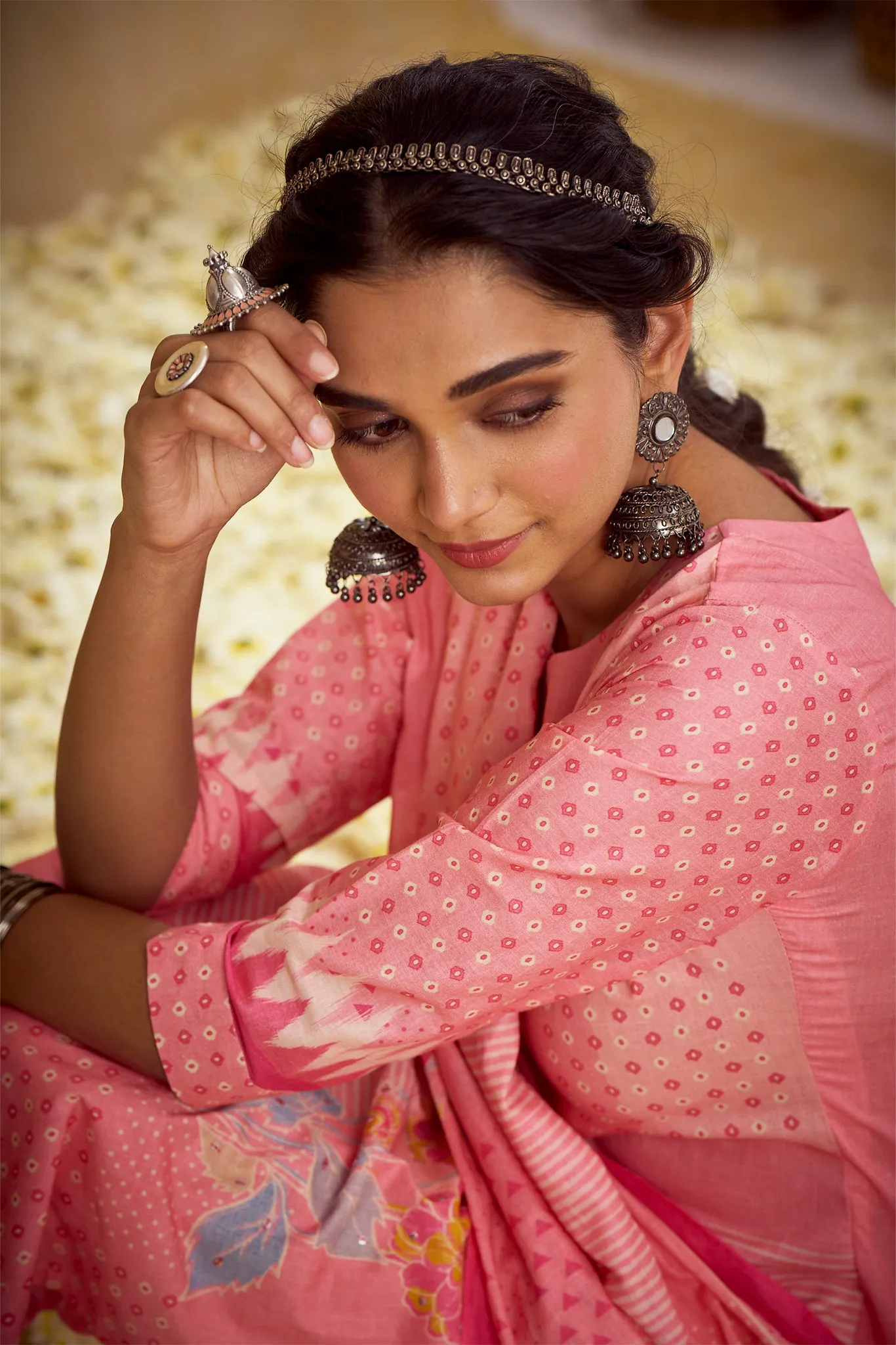 Blush Pink Floral Printed Super Cotton Kurta Set with Dupatta