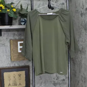 Calvin Klein Womens 3/4 Chiffon Sleeve Blouse Caper Green See Measurements
