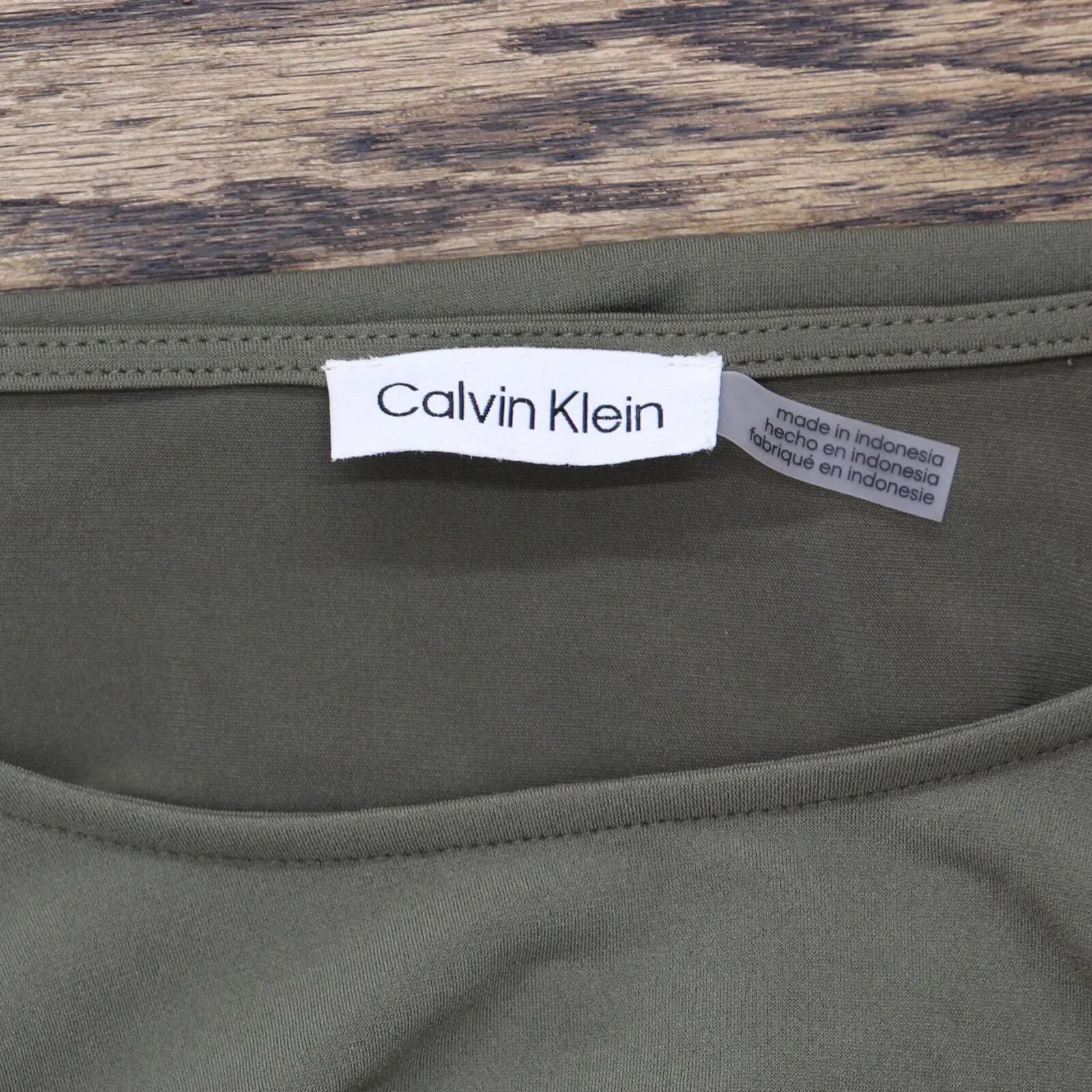 Calvin Klein Womens 3/4 Chiffon Sleeve Blouse Caper Green See Measurements