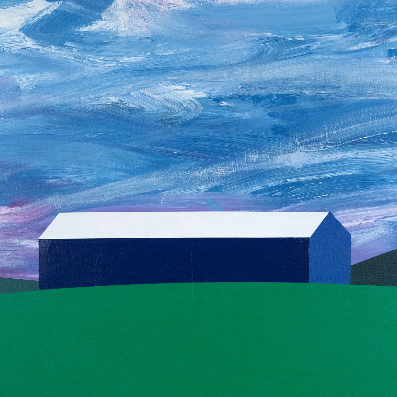 CHARLES PACHTER "VIOLET SUNSET BARN" PAINTING, 2020