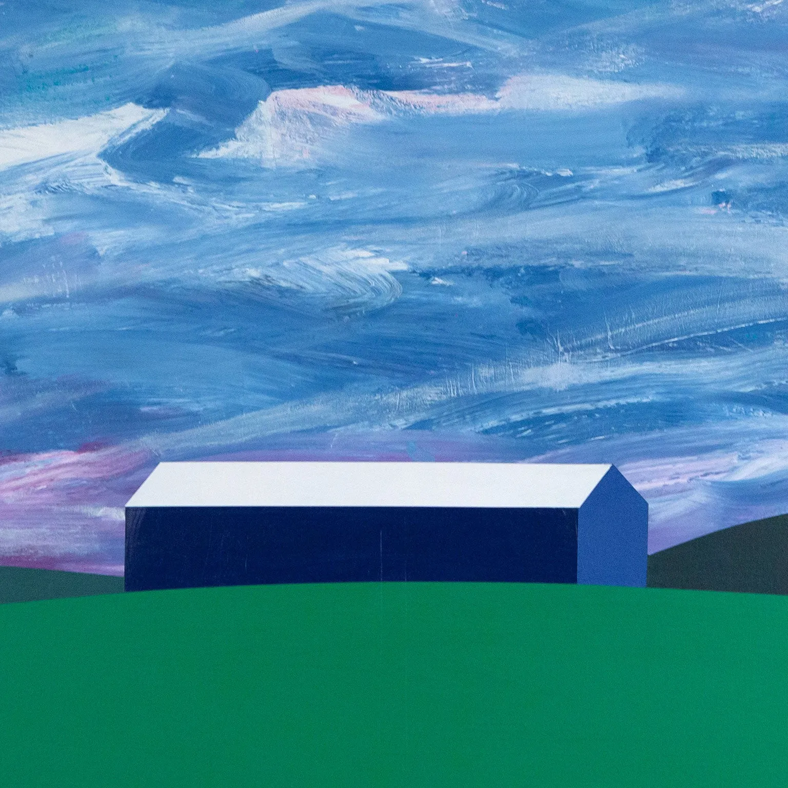 CHARLES PACHTER "VIOLET SUNSET BARN" PAINTING, 2020