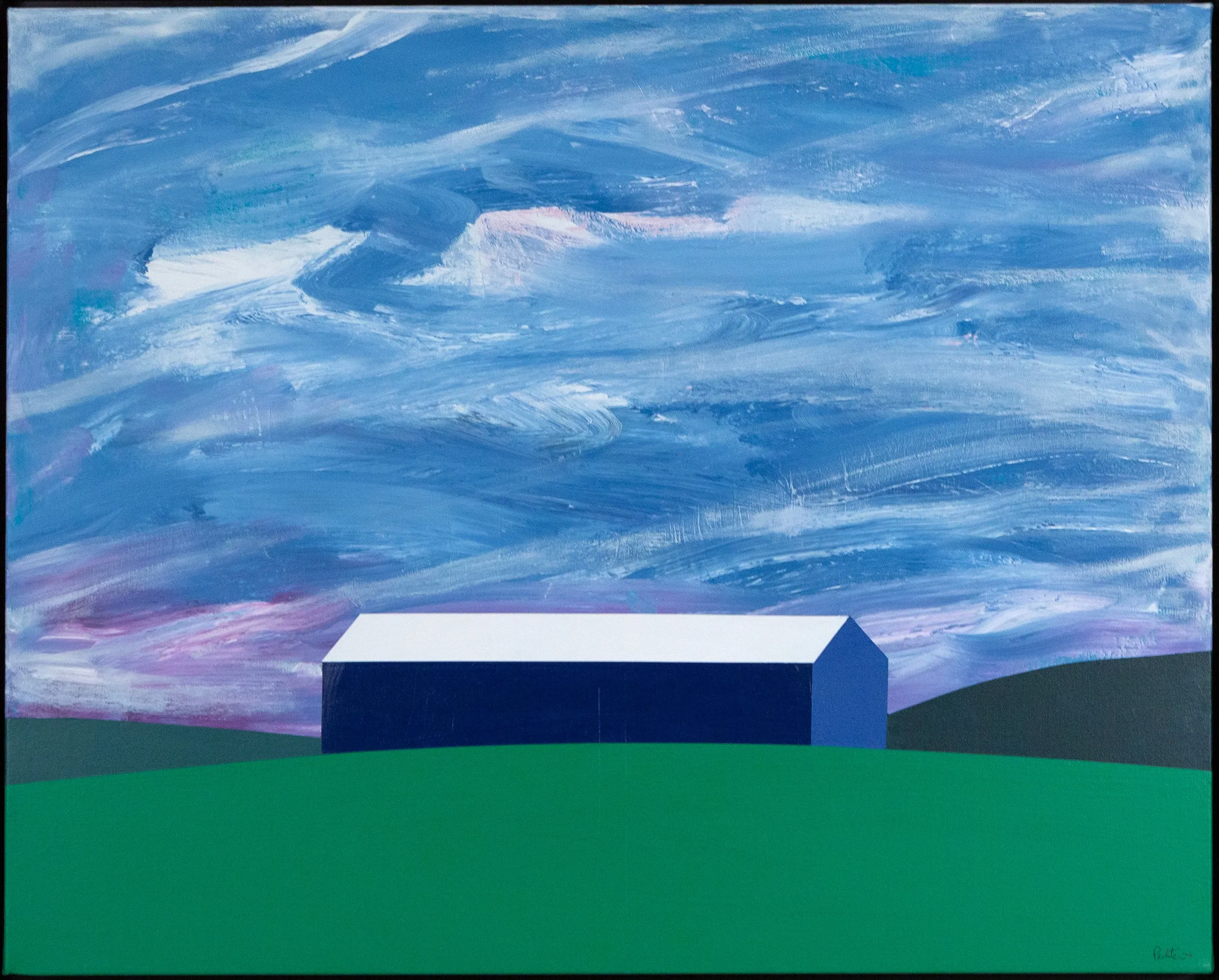 CHARLES PACHTER "VIOLET SUNSET BARN" PAINTING, 2020