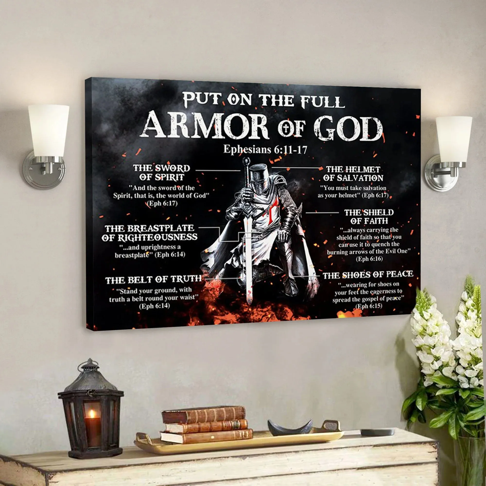 Christianartbag Home Decor, Put On The Full Armor Of God Ephesians 6:11-17 Canvas Wall Art, Christian Canvas Prints, Faith Canvas, Bible Verse Canvas