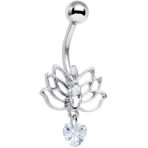 Clear Gem Heart Lotus Flower Love Dangle Belly Ring