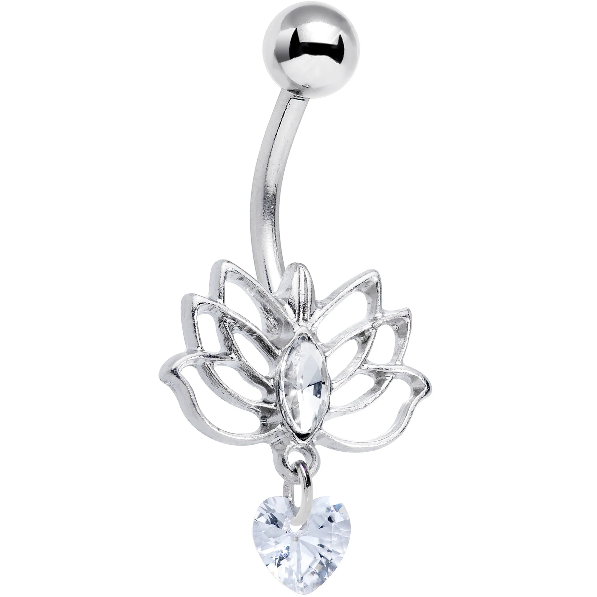 Clear Gem Heart Lotus Flower Love Dangle Belly Ring