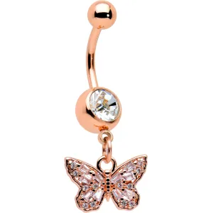 Clear Gem Rose Gold Tone Baroque Butterfly Rococo Dangle Belly Ring