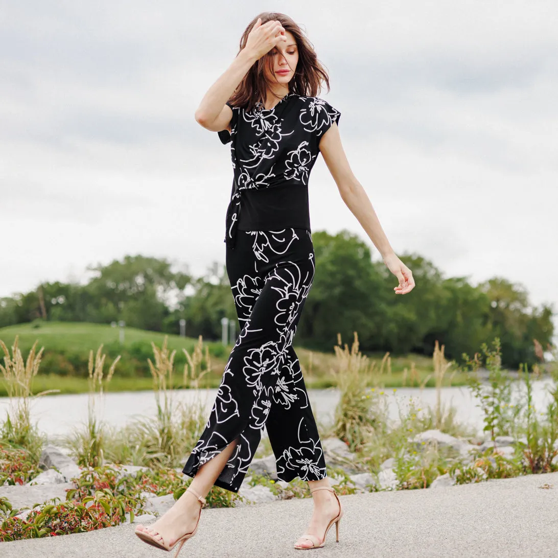Crepe Knit - Drape Neck Loop Front Top - Blossom Sketch