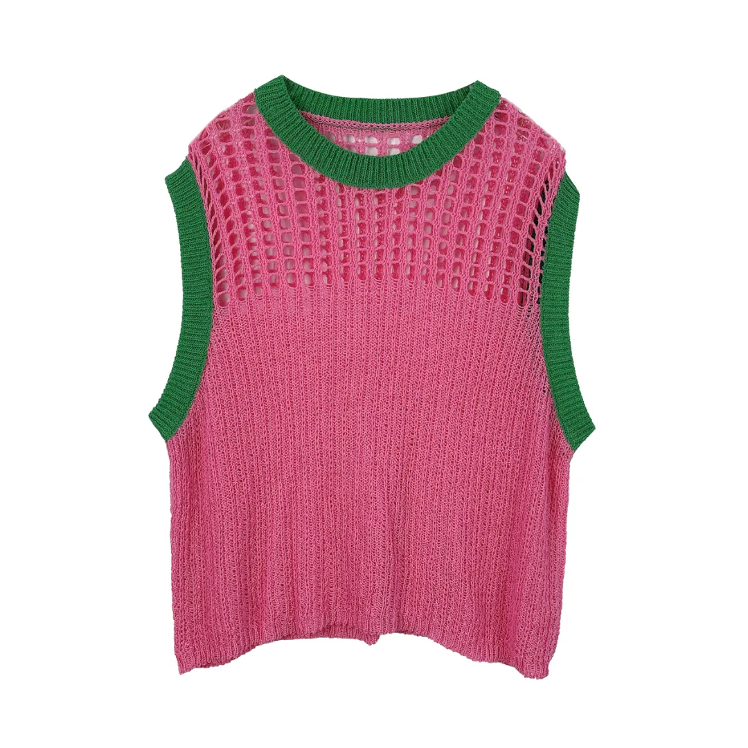 Crochet Pink and Green Pullover Top