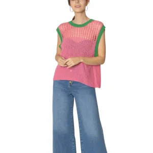 Crochet Pink and Green Pullover Top