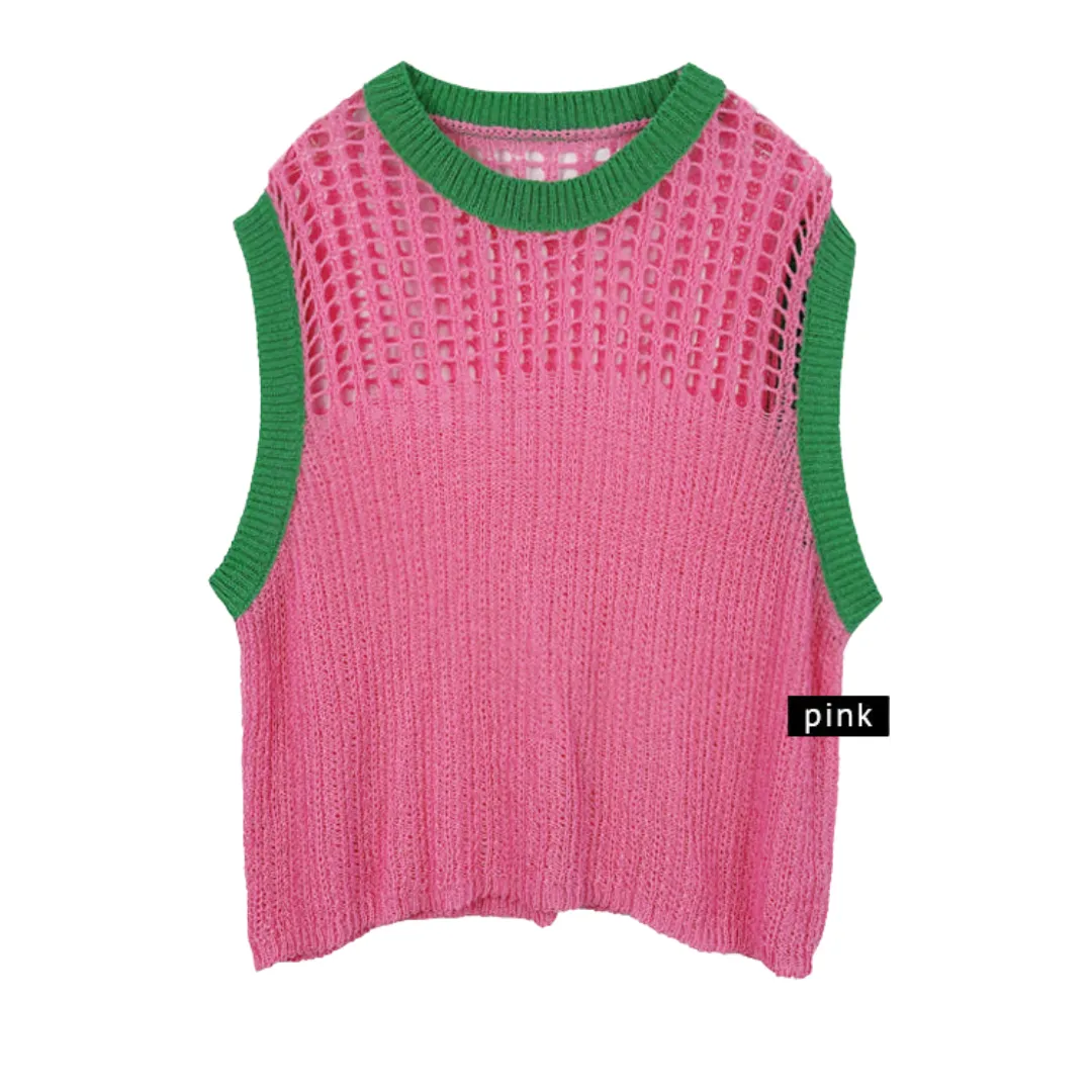Crochet Pink and Green Pullover Top