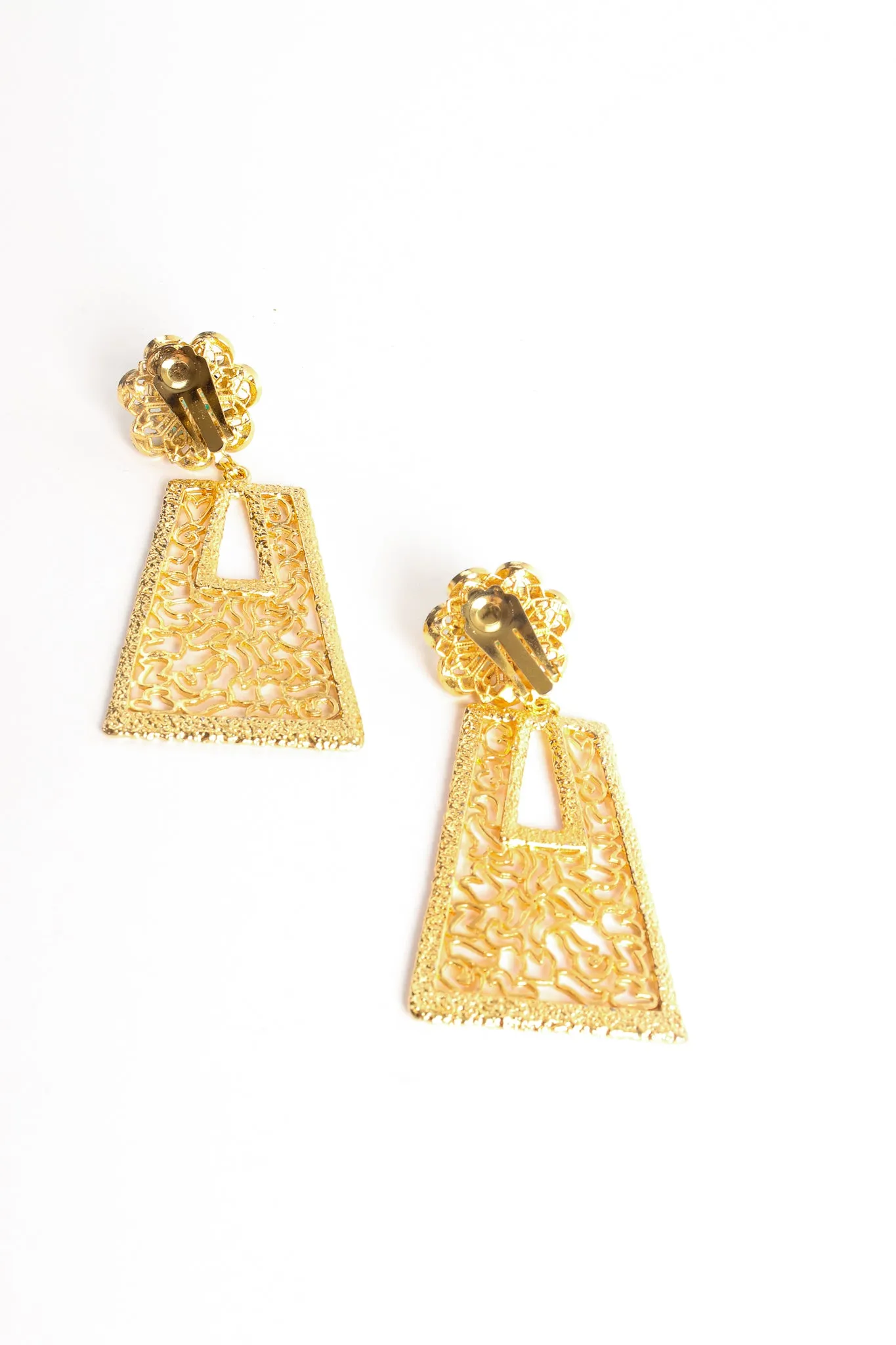 Cutout Filigree Trapezoid Drop Earrings