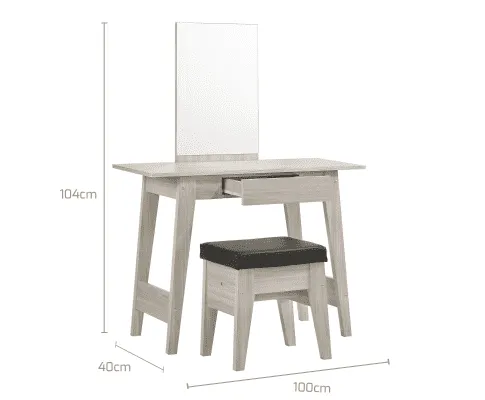 Dressing Table With Stool In White Oak