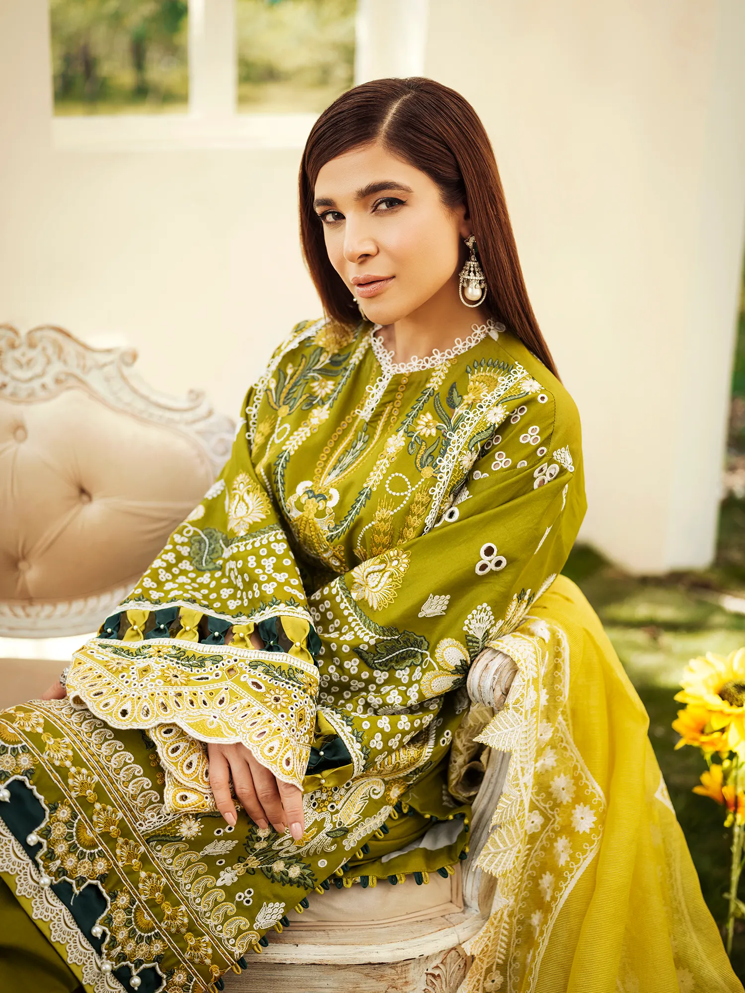 Embroidered Olive Salwar Kameez Pakistani Eid Dress